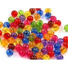 Fűzhető, 6 mm-es gyöngy üvegszerű, átlátszó, műanyag mix vegyes színes 20 gr/csomag kb. 150 db/csomag