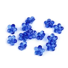   Virág alakú 12 mm-es műanyag alul varrós gomb 5 gr / csomag  1 csomagban 14 gomb található.  Királykék színben
