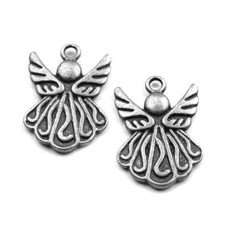 Angyal medál, 20 mm x 15 mm, kétoldalas. Platina ezüst színű.  5 db/csomag