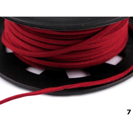 Velúrbőr szál, 3 mm x 2 mm szögletes, ecobőr nem fényezett, többféle színben;  30 méter/orsó 