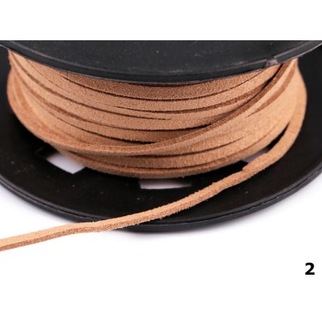 Velúrbőr szál, 3 mm x 2 mm szögletes, ecobőr nem fényezett, többféle színben;  30 méter/orsó 