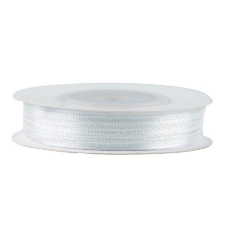 Szatén szalag 3 mm széles, fehér színű 30 m /orsó. Egyoldalas szatén szalag.