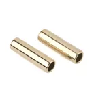 Cső alakú fém zsinórvég díszítő 5,6 mm. Arany vagy ezüst színben.  Rozsdamentes. Méretek: 7,7 mm  x 27 mm 100 db/csomag 