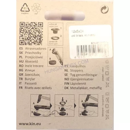 Ringli karika 12 mm házilag beüthető arany színű, KIN Lord  (10 pár/tálca)