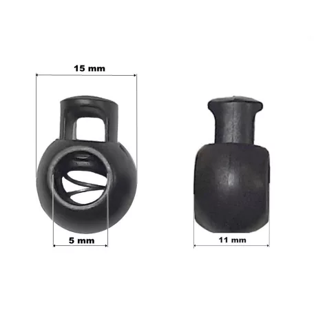 Zsinór szabályozó rugós golyós (egylyukú) max. 4-5 mm-es zsinórhoz, többféle színben. (100 db/cs)