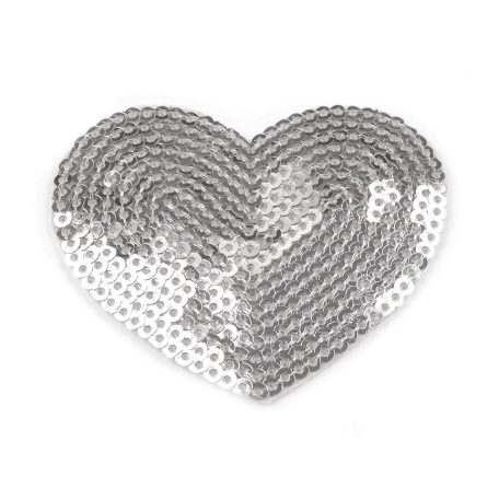 Flitteres szív, vasalható folt, ezüst (1) 55 mm x 60 mm 1 db