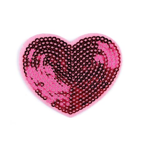 Flitteres szív, vasalható folt, pink (10) 55 mm x 60 mm 1 db