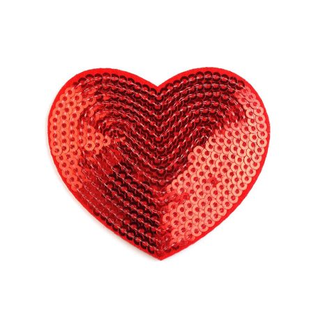 Flitteres szív, vasalható folt, piros (6) 55 mm x 60 mm 1 db