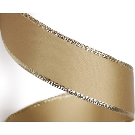 Szalag 24 mm arany színű, arany széllel, dróttal, dekorációs kellék. 20 m / orsó 