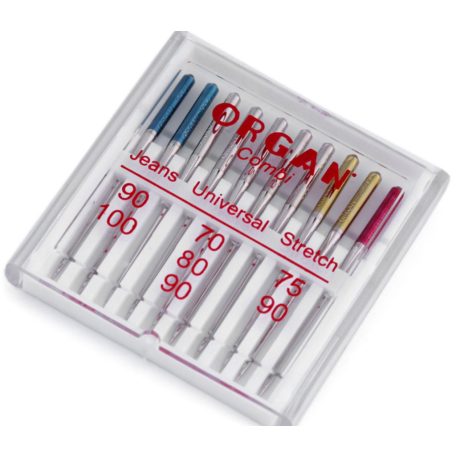 Háztartási varrógéptű Organ COMBI. Jeans, Universal, Strech tűk egy levélen, összesen 10 db  / levél
