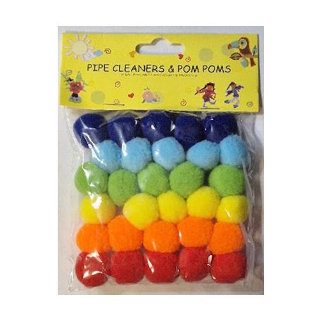 Pompon, zsenília golyók 20 mm, mix vegyes színek. 30 db / csomag   (Kód:6)